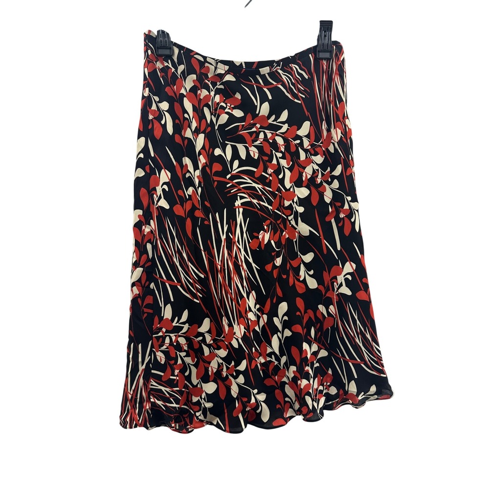 Ann Taylor‎ Floral Silk Skirt Size 8 Red White Black Flowy Midi